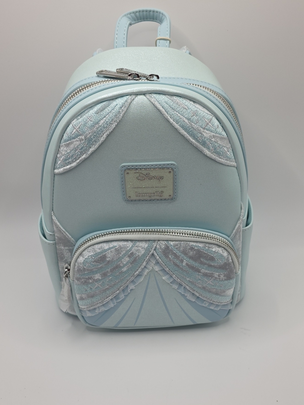 Loungefly Pastel Blue Disney Cinderella Mini Backpack with Silver Accents